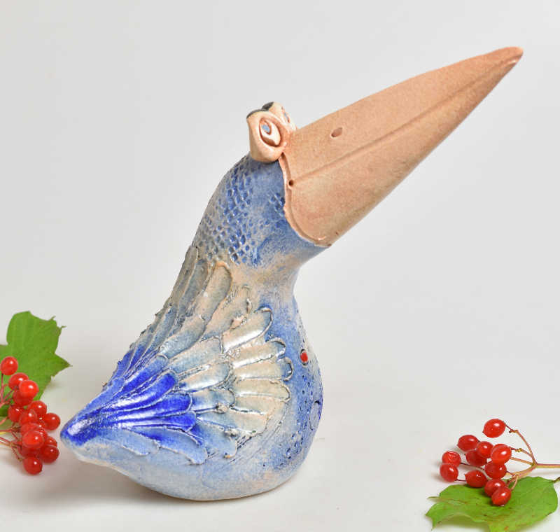 Keramická figurka ptáčka - modrý