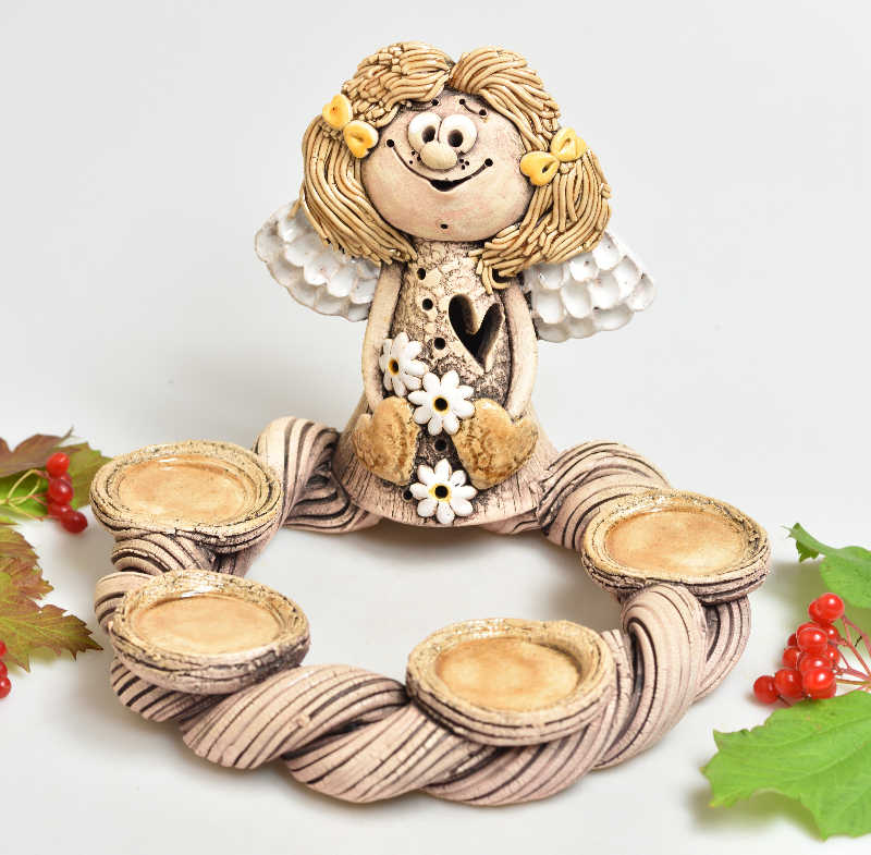 Keramický adventní svícen anděl