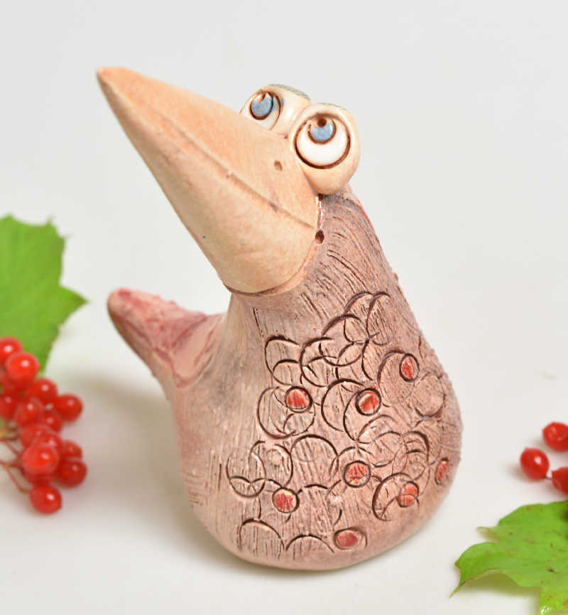 Keramická figurka ptáka malý - růžový