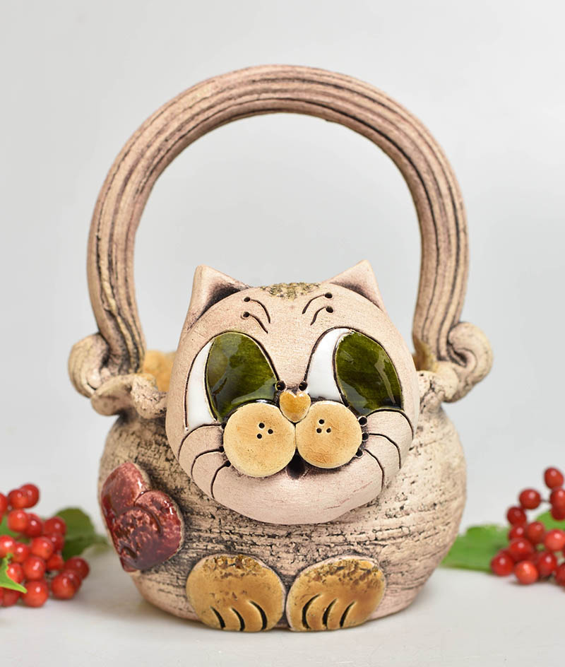 Keramický košík - kočka