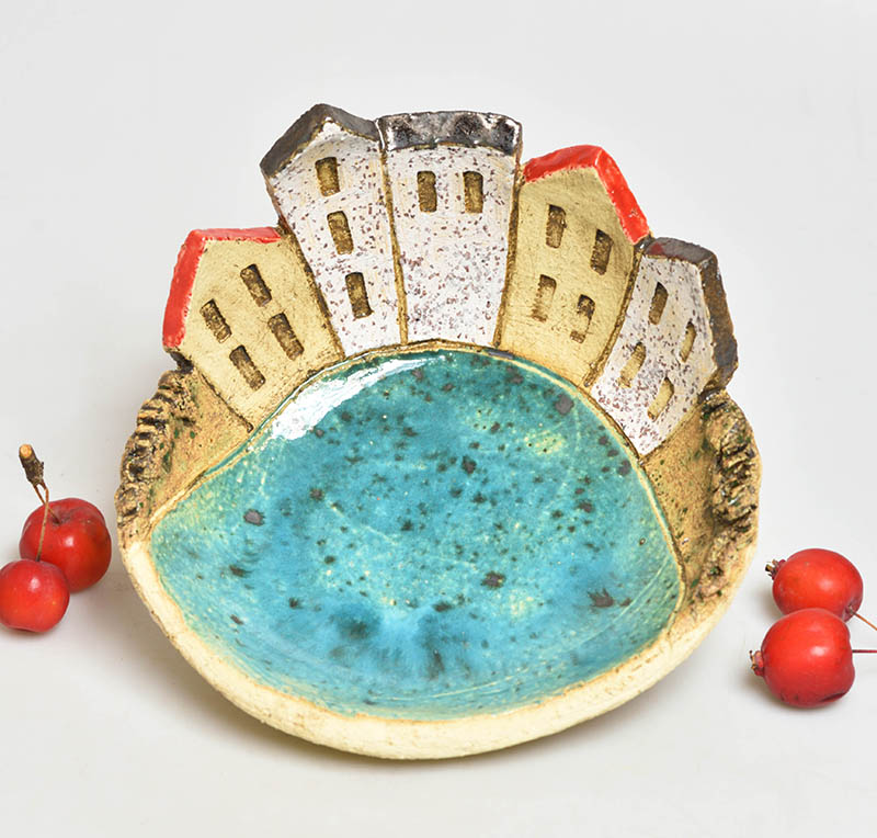 Keramická miska domečková tyrkysová