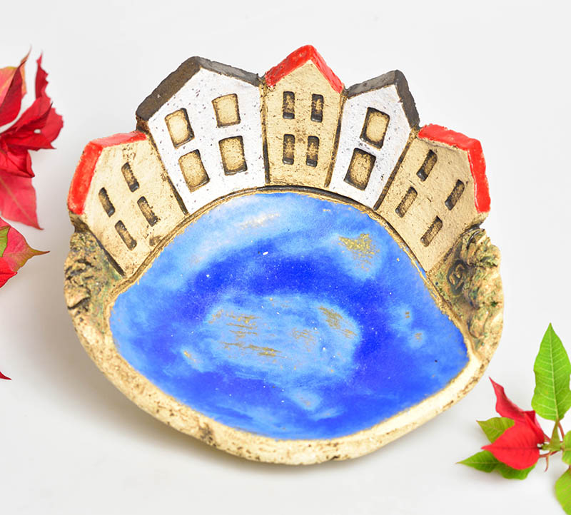 Keramická miska domečková modrá