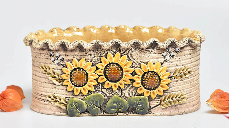 Keramický obal na květináč ovál slunečnice