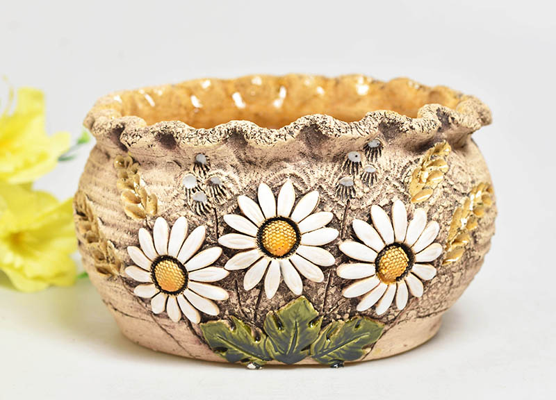 Keramický obal na květináč kopretiny