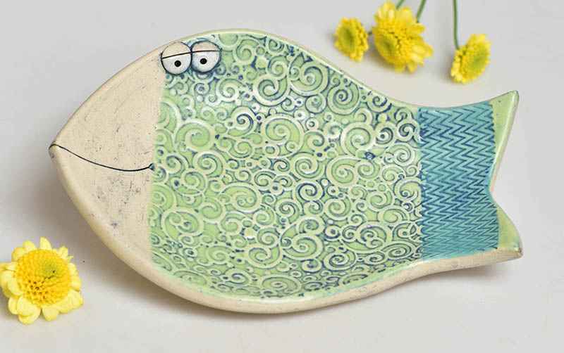 Keramická mistička rybička zelená