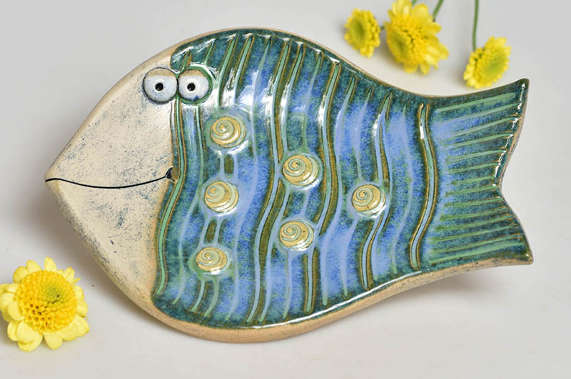 Keramická miska rybička modrozelená