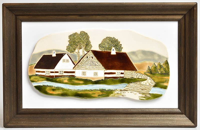 Keramický obrázek v dřevěném rámečku chaloupky