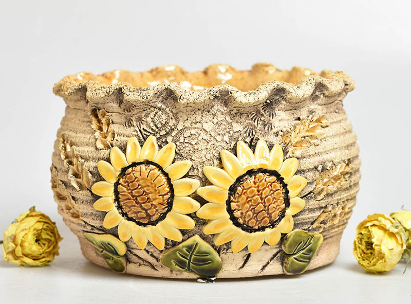 Keramický obal na květináč slunečnice