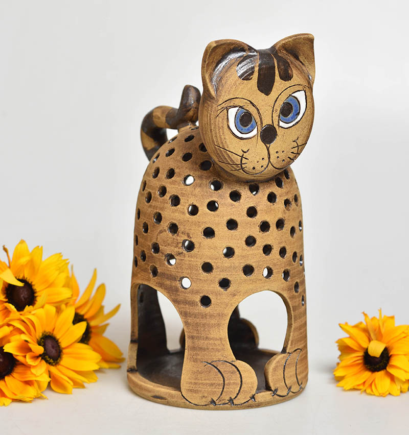 Keramická kočka na svíčku 