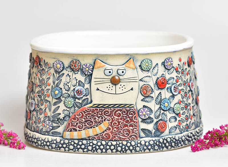 Keramický obal velký na květináč - kočky