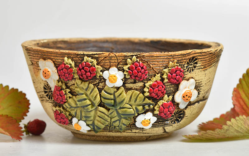 Keramický obal na květináč - maliny