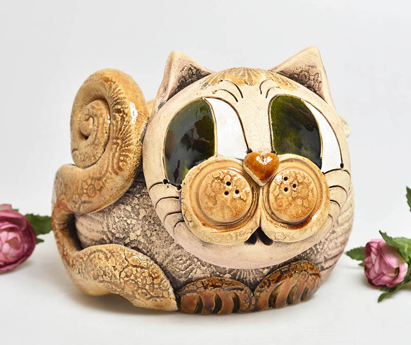 Keramický obal na květináč - kočka