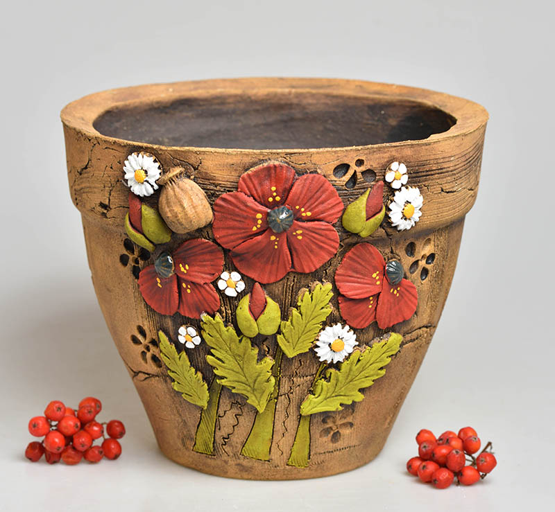 Keramický obal na květináč velký - vlčí máky