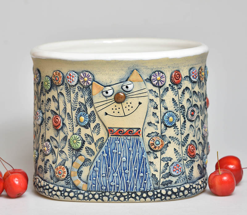Keramický obal na květináč - kočky