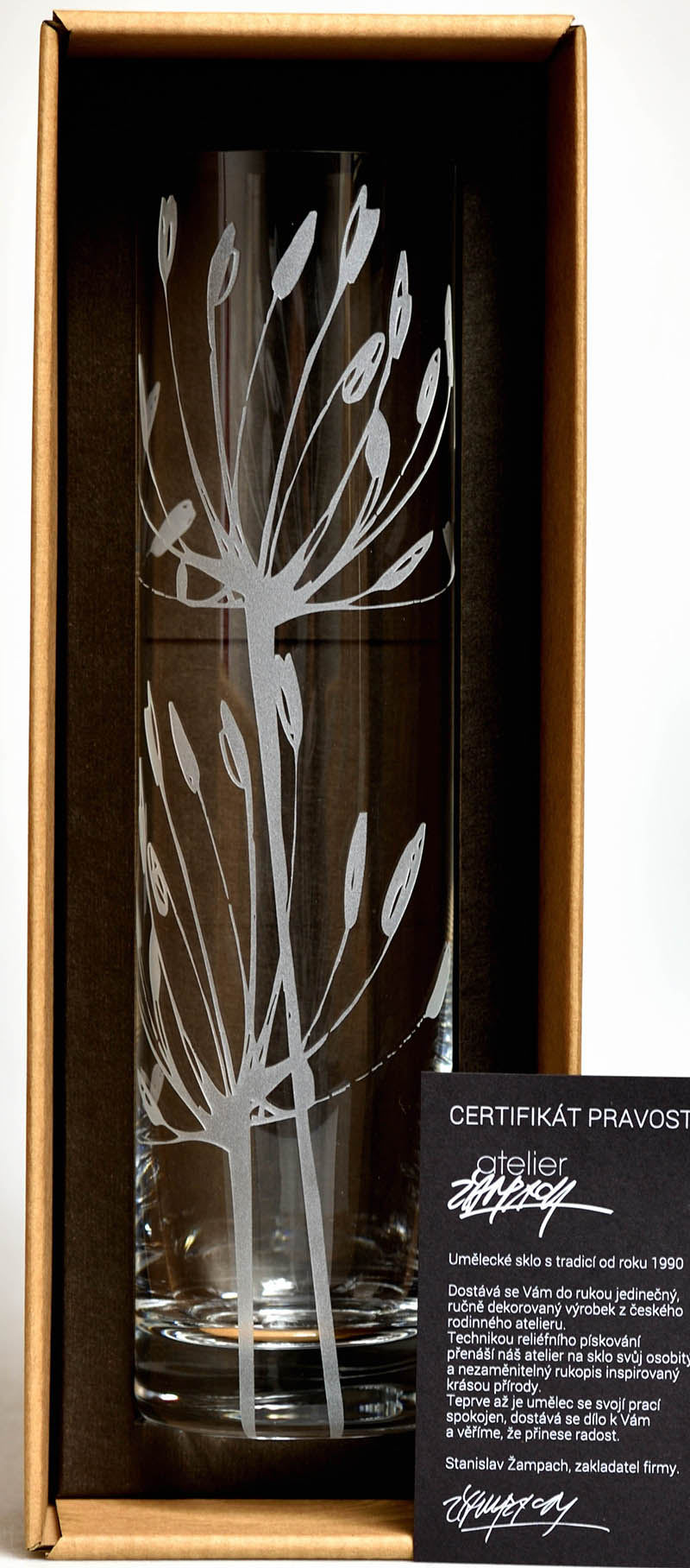 Skleněná váza " Traviny - Penízek " 240/60 mm