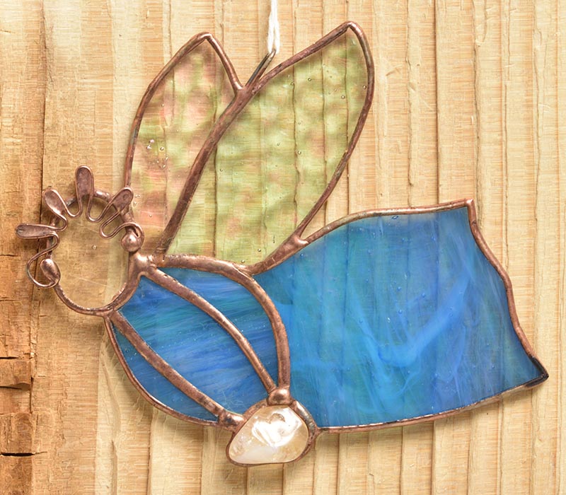 Vitrážový anděl s polodrahokamem velký