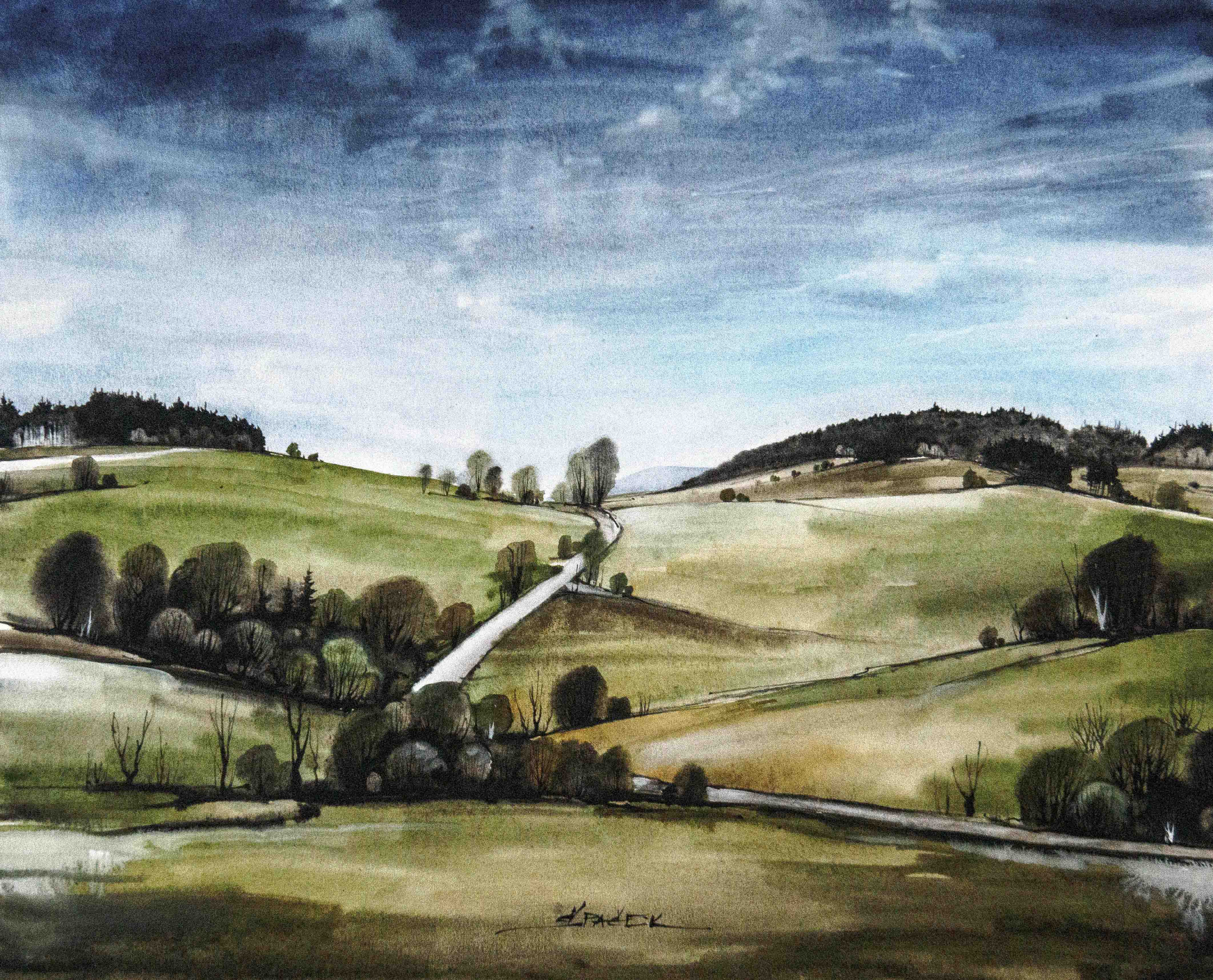 Petr Špaček, Cesta na Louži - akvarel
