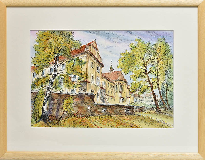 Rudolf Pollák, Šumperk - Klášterní kostel - pero/akvarel