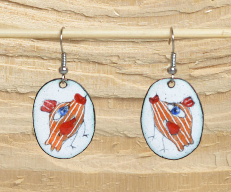 Smaltované naušnice - ptáček