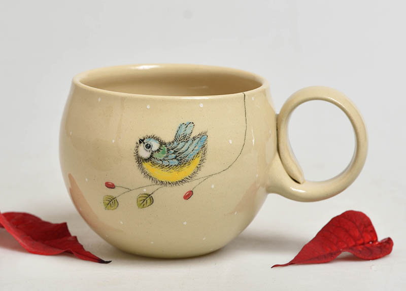 Keramický hrnek s ptáčkem - sýkorka - 3dcl