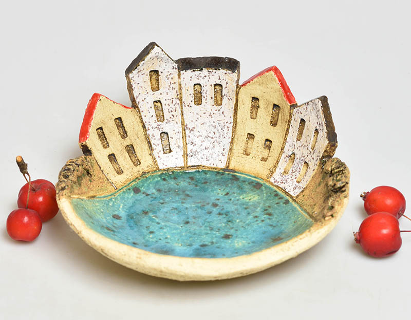 Keramická miska domečková tyrkysová