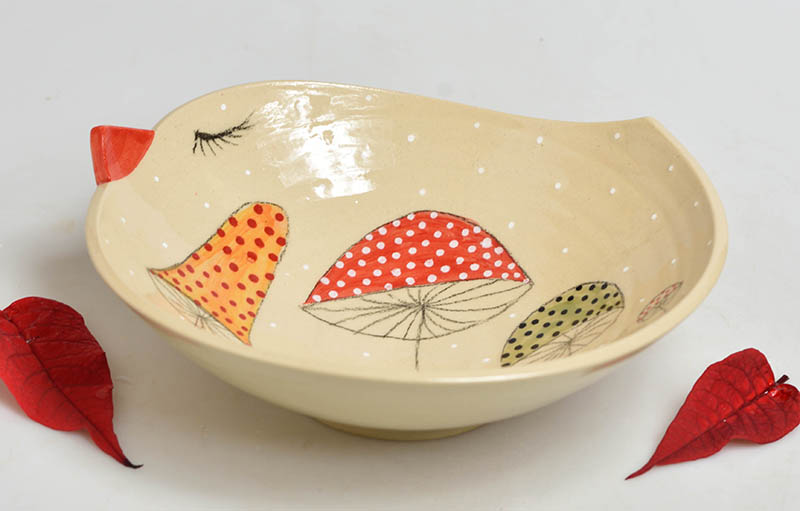 Keramická miska ptáček houby - 3dcl