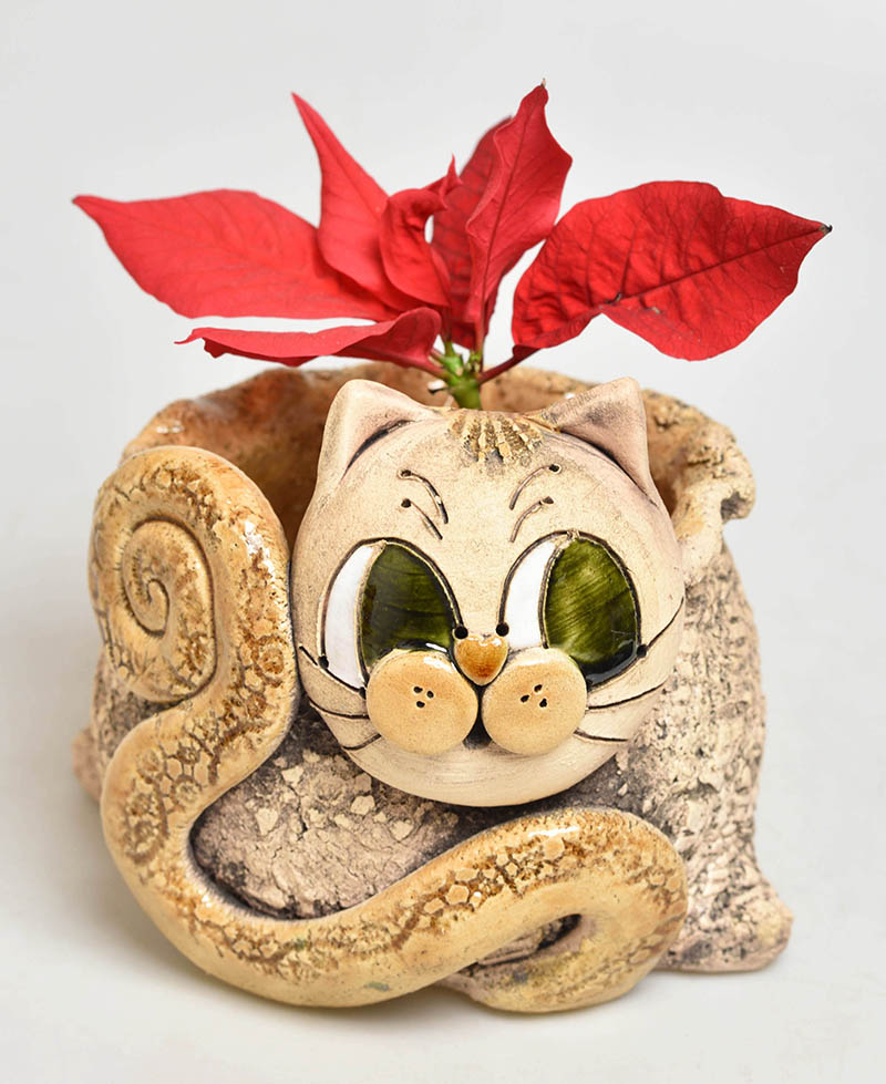 Keramický obal na květináček malý - kočička