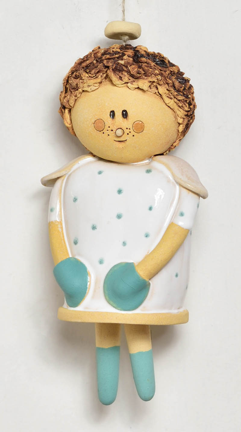 Keramický zvonek na zavěšení anděl - zelený