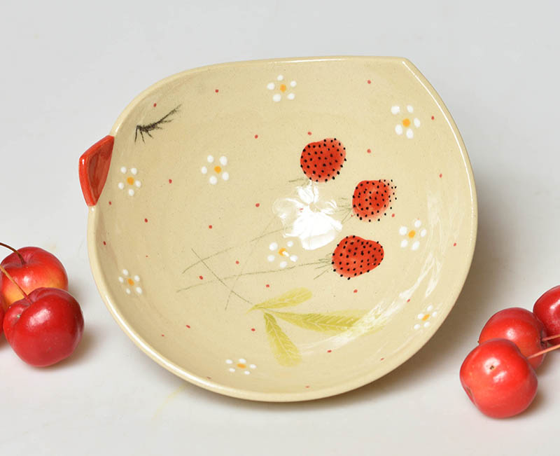 Keramická mistička ptáček jahůdky - 2dcl