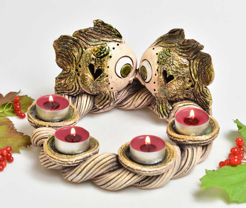 Keramický adventní svícen rybičky