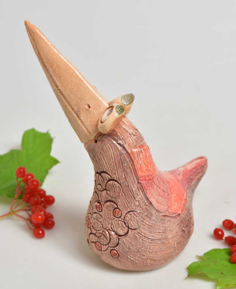 Keramická figurka ptáka malý - růžový