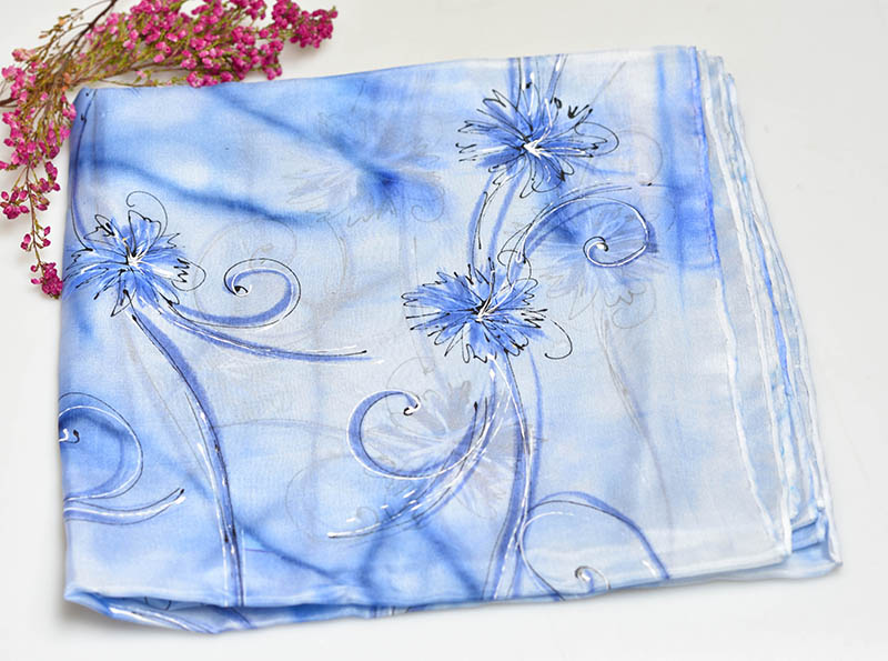 Hedvábná šála 45 x 180 cm - chrpa