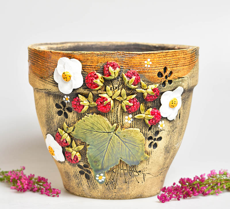 Keramický obal na květináč velký - maliny