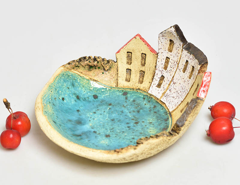 Keramická miska domečková tyrkysová