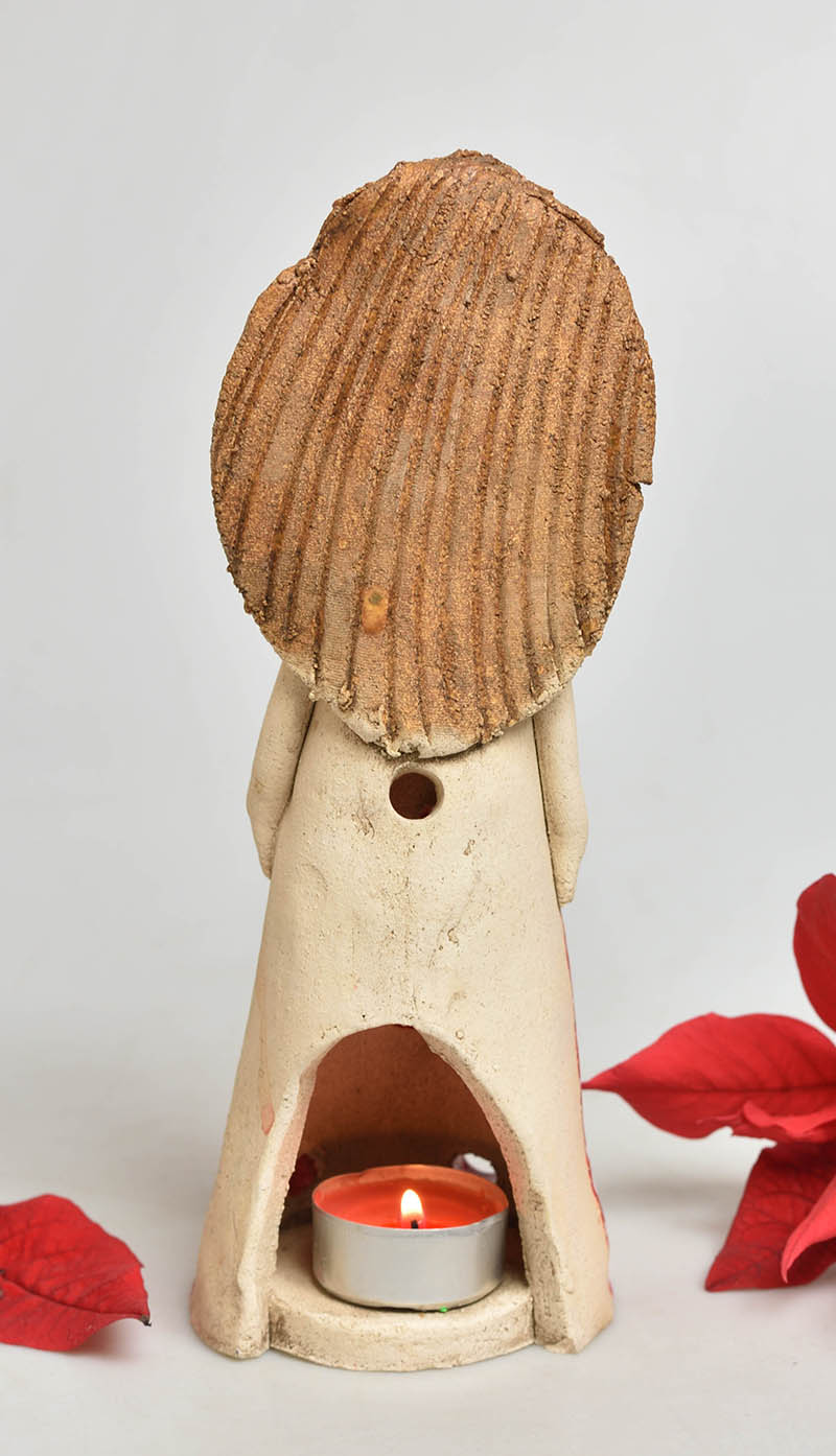 Keramický anděl na svíčku - červené šaty