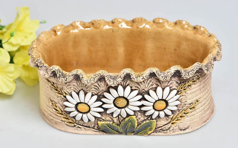 Keramický obal na květináč kopretiny