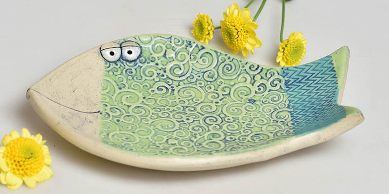 Keramická mistička rybička zelená