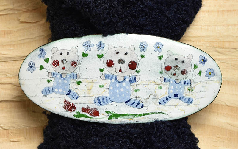 Smaltovaná spona do vlasů - medvídci