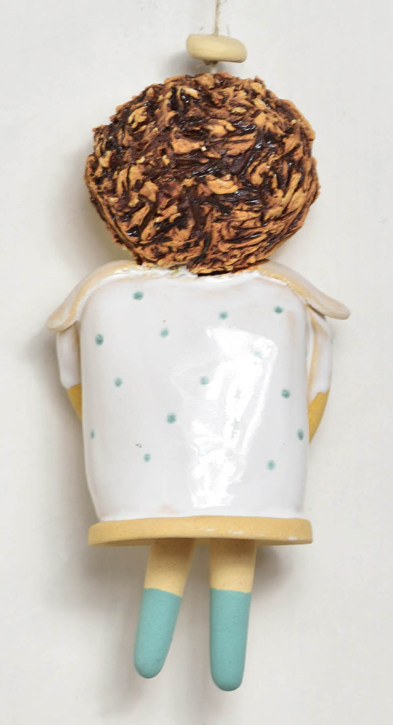 Keramický zvonek na zavěšení anděl - zelený