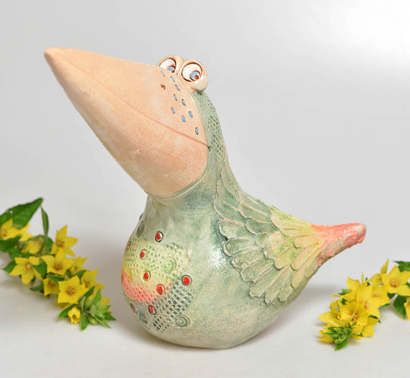 Keramická figurka ptáka velký - zelený