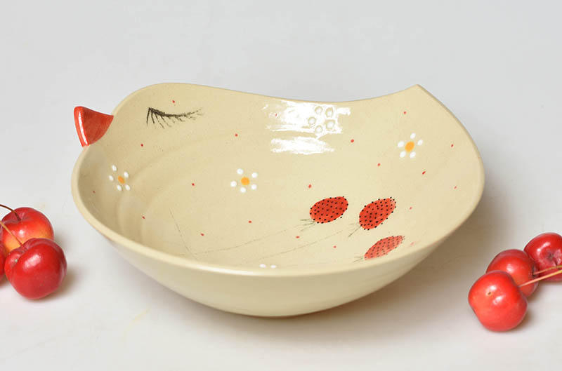 Keramická miska ptáček jahůdky - 3dcl