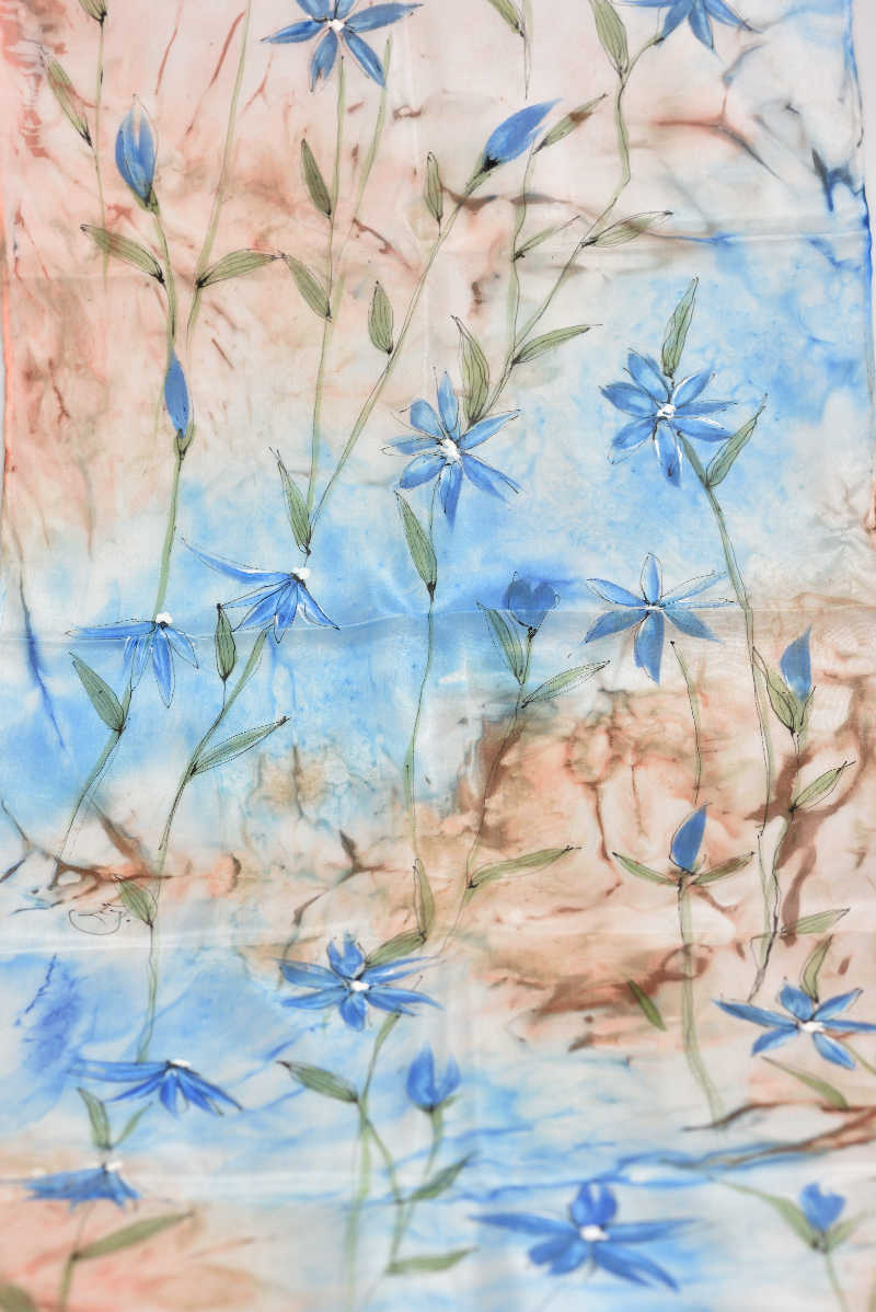 Hedvábná šála 35 x 130 cm - modrý květ