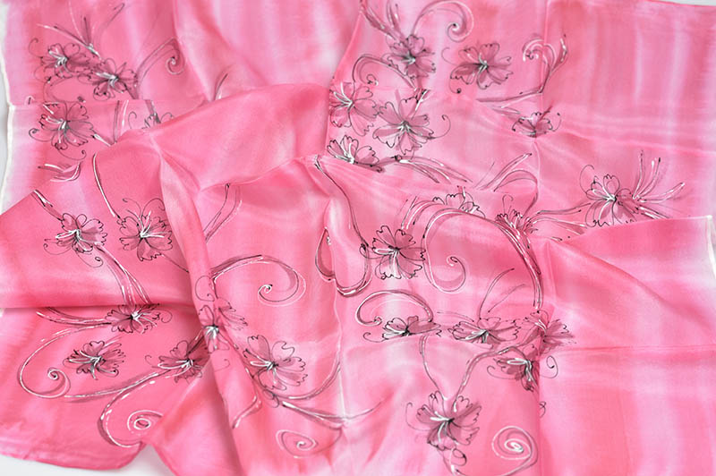 Hedvábný šátek 55 x 55 cm - růžový