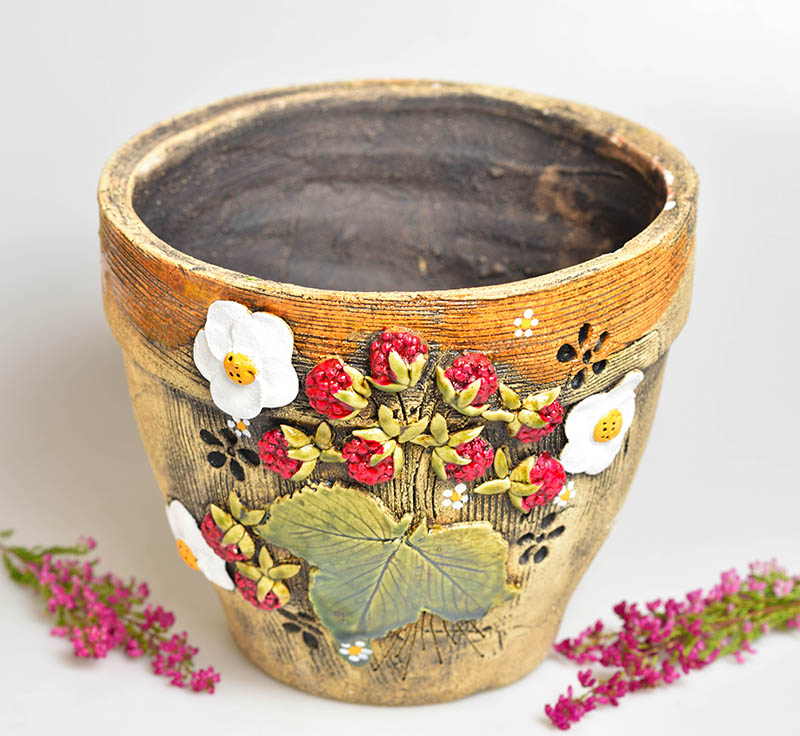 Keramický obal na květináč velký - maliny