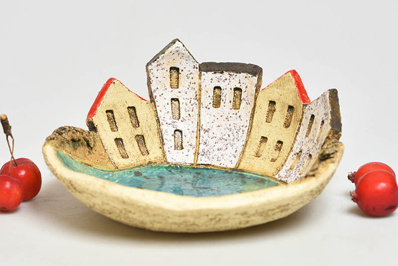 Keramická miska domečková tyrkysová