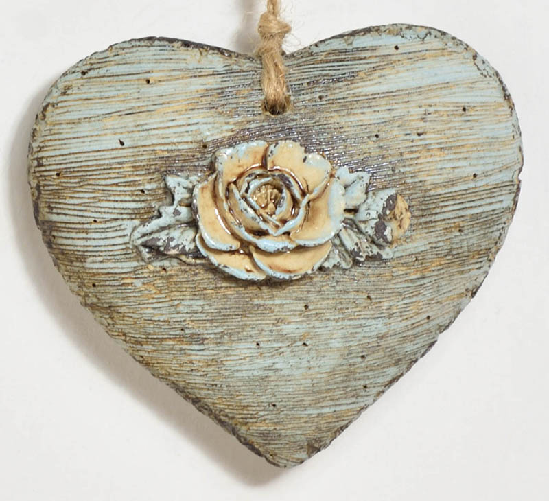 Keramické srdíčko s růžičkou