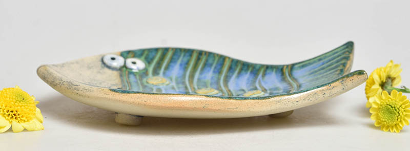 Keramická miska rybička modrozelená