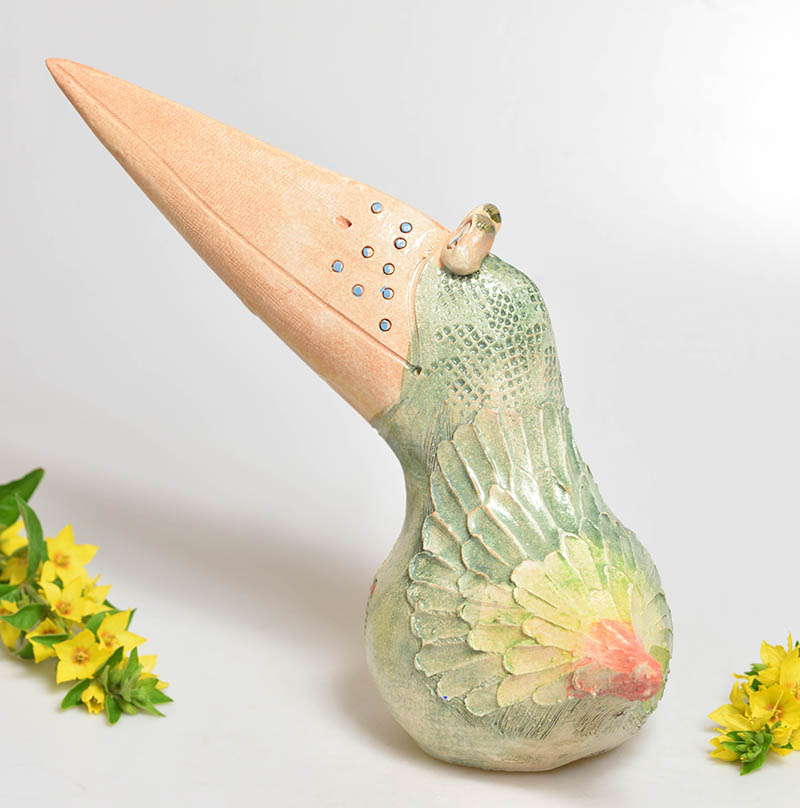 Keramická figurka ptáka velký - zelený