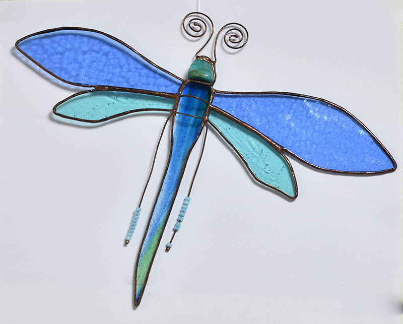 Vitrážová vážka velká s polodrahokamem