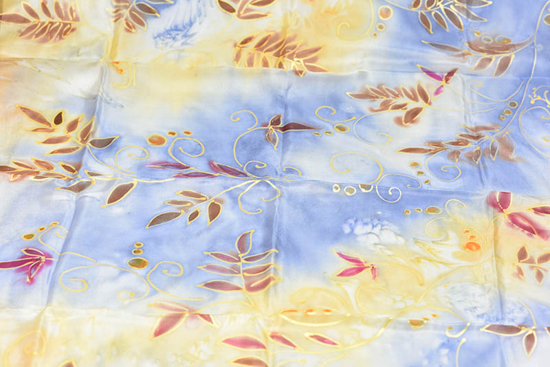 Hedvábný šátek 75 x 75 cm - modrožlutý